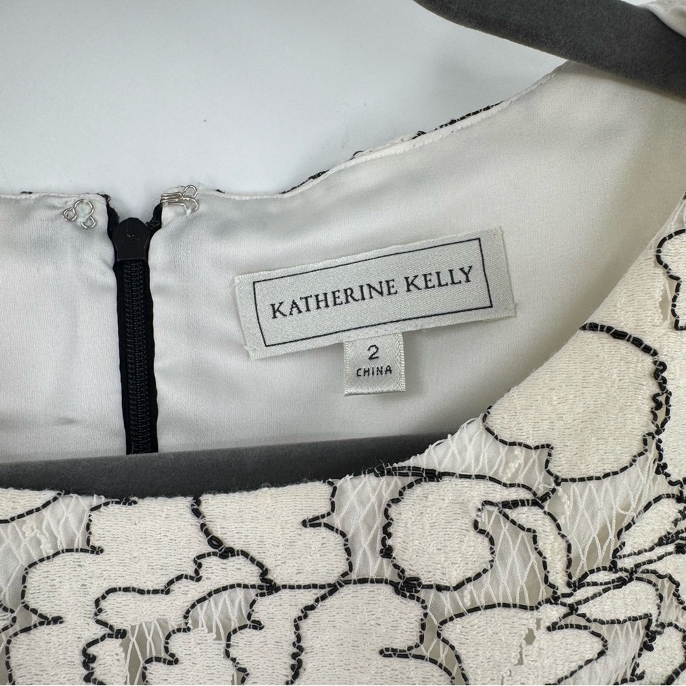 Katherine Kelly Black & Ivory Embroidered Lace Sleeveless Sheath Dress Size 2 - Picture 5 of 9